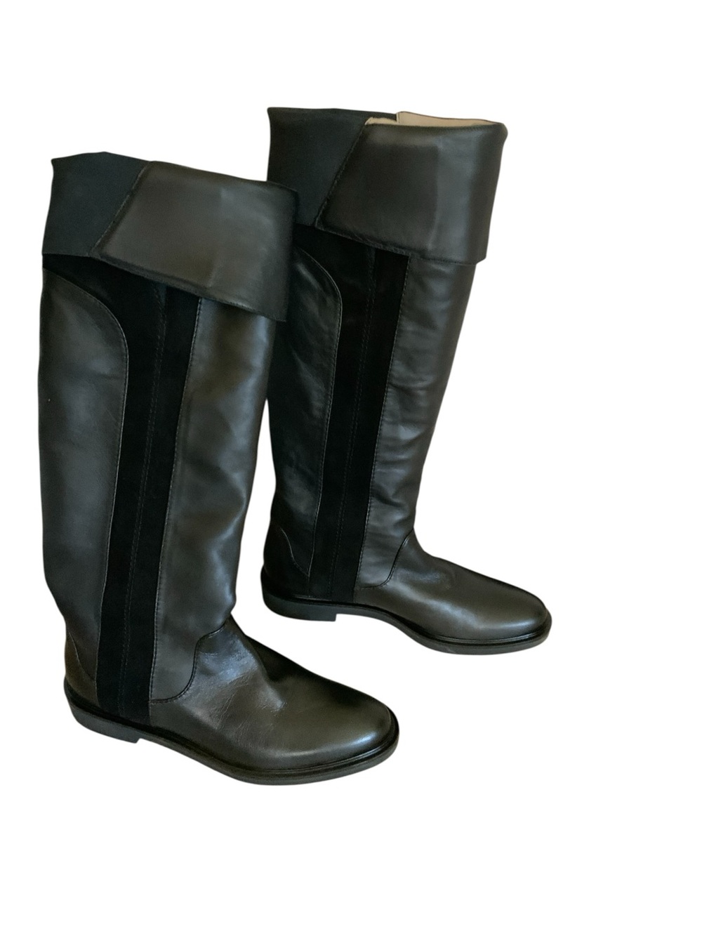 Calvin Klein Black Fold-Over Over-The-Knee Leather Boots 39/Size 8